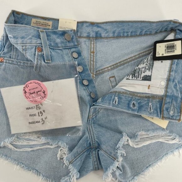 Levi's Premium 501 Distressed High Rise Cut Off Button Fly Denim 27 Jean Shorts - Picture 4 of 7